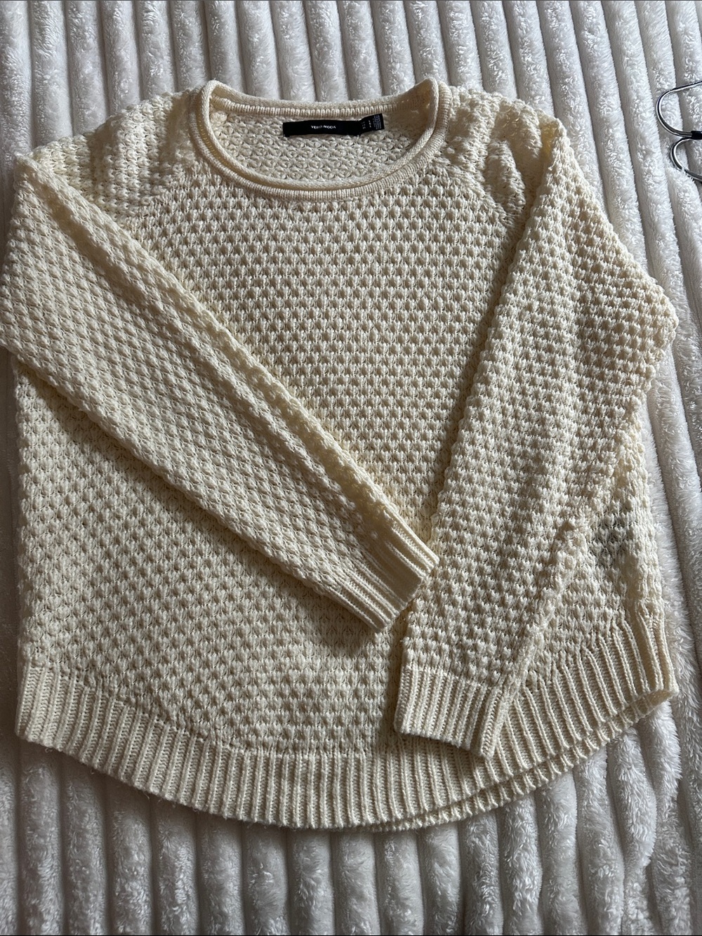 Vero Moda Cream Textured Crewneck Sweater